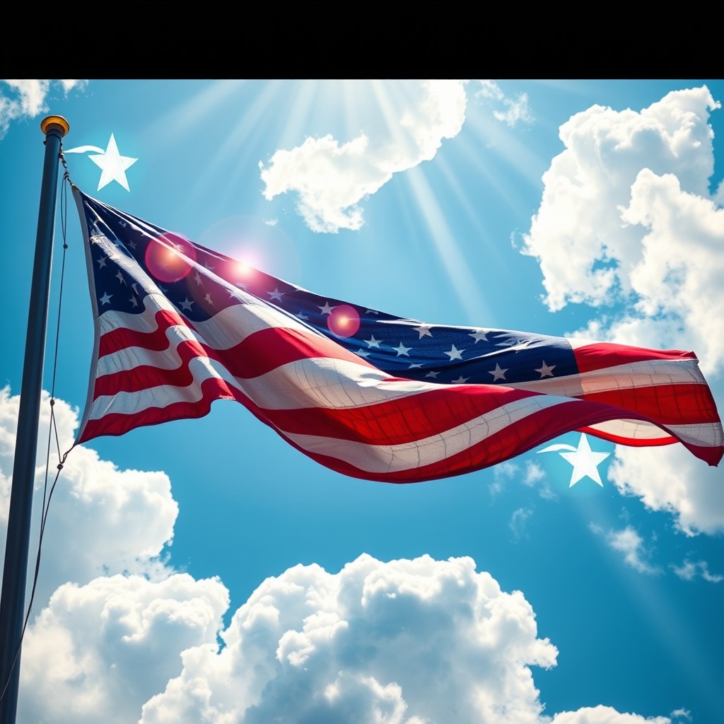An artistic representation of the American flag, featuring vibrant colors and unique textures