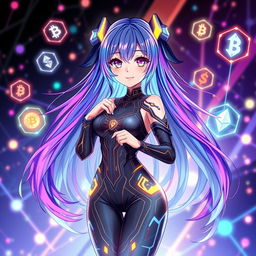 A stunning digital character design for a 'waifu' themed around the crypto community, embodying elements of Web3