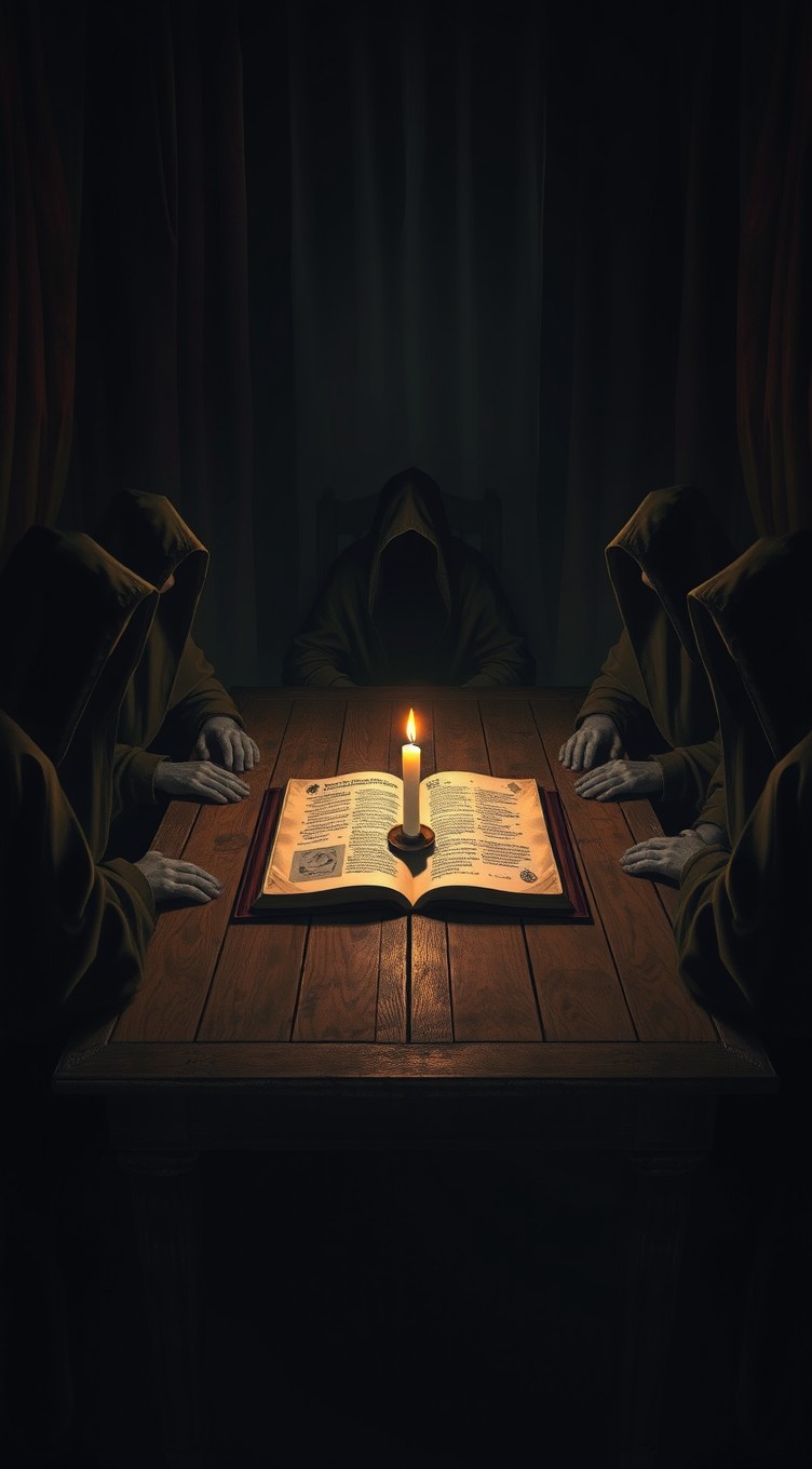 A dramatic and thought-provoking scene titled 'The Conspiracy of Silence'
