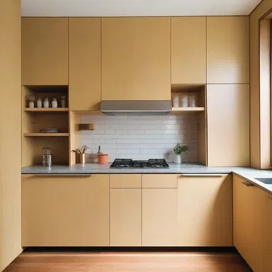 The architect incorporated nogs into the wall to provide a sturdy base for the hanging cabinets.