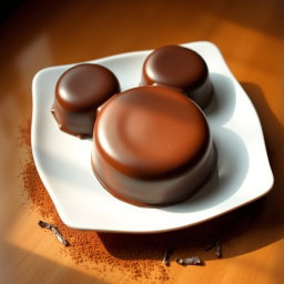A delicious chocolate mousse cake shaped like Mickey Mouse, featuring the iconic rounded ears and body silhouette but without facial features