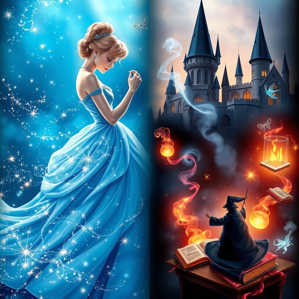 An enchanting scene that showcases the magic of Cinderella and Harry Potter