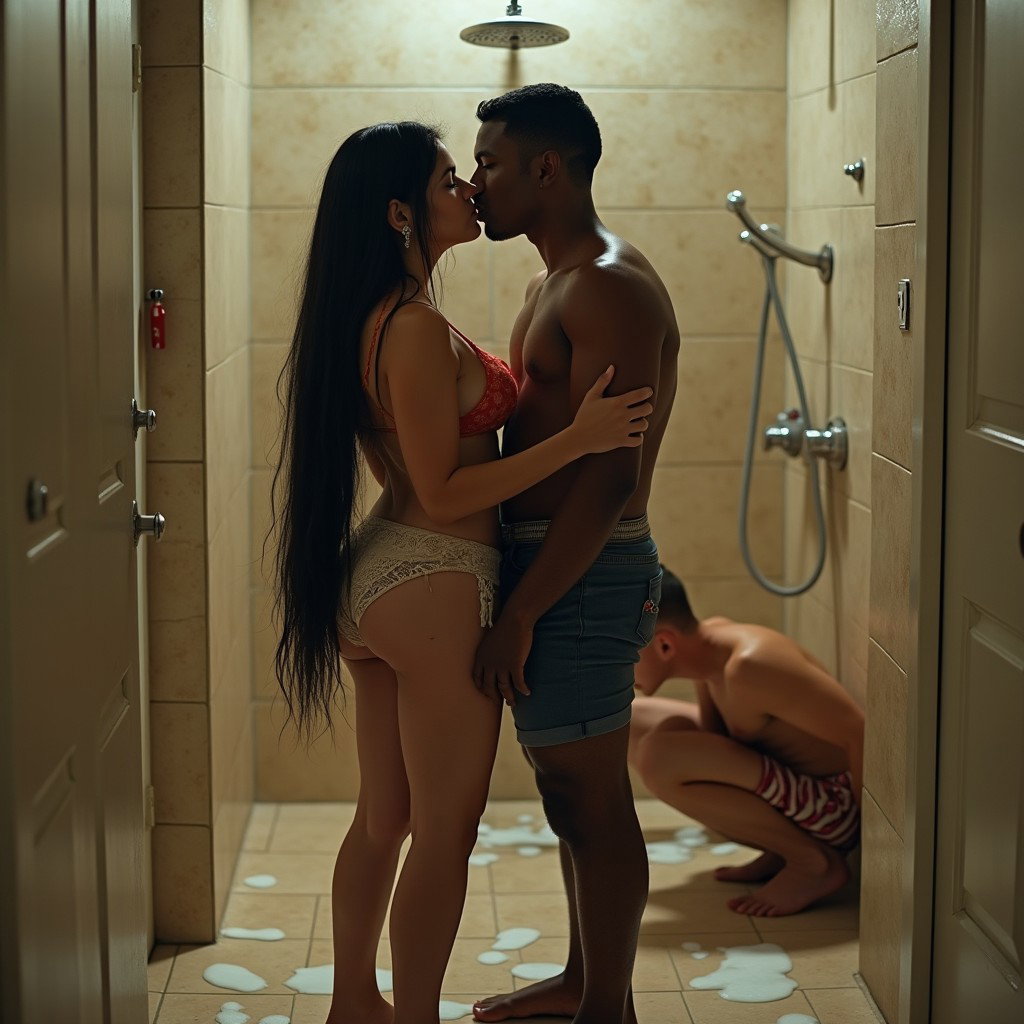 A striking image of a Mexican woman with fair skin, wide hips, a full figure, and thick legs