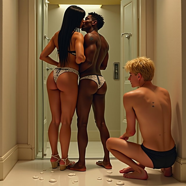 A vibrant scene featuring a light-skinned Mexican woman with wide hips and a medium build, showcasing thick legs and long, straight black hair