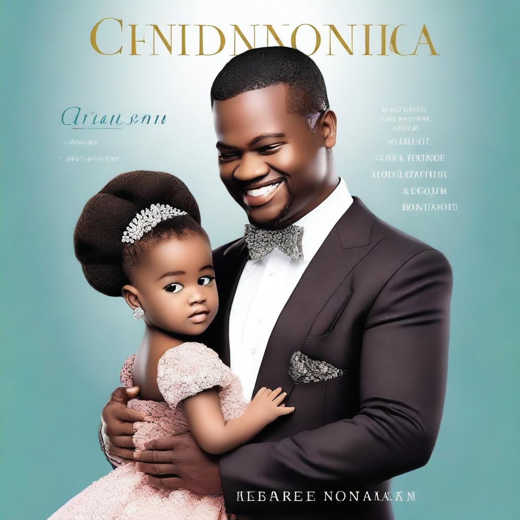 A capa de livro digital de alta qualidade, exibindo um CEO imponente em um terno elegante, com uma babá encantadora ao seu lado, segurando a mão de duas crianças adoráveis