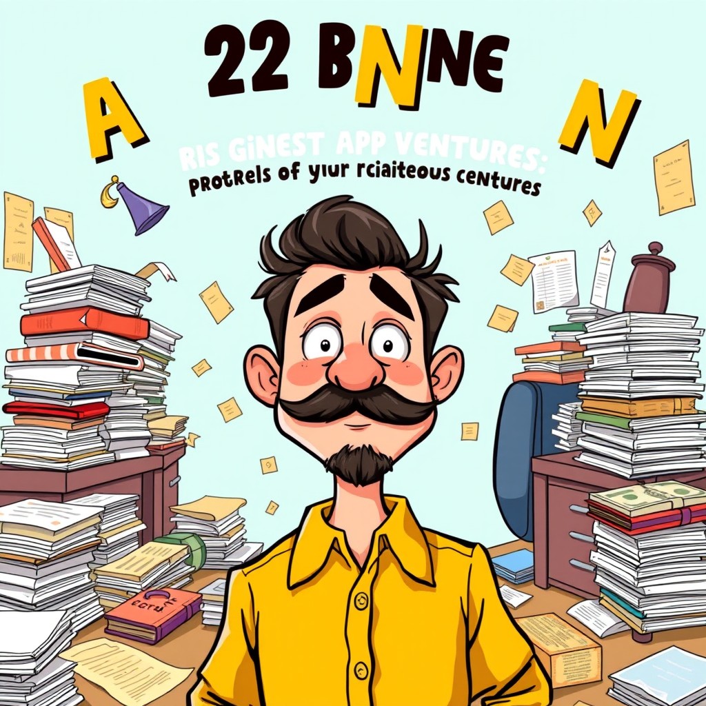 A comedic book cover featuring a charming but cunning young man, 22 years old, of short stature and with a bit of extra weight