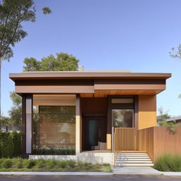 A modern, two-story bungalow with a North-facing entry door on the left side and parking on the right. The second floor features a front gallery to the left, brown corner-side design, and an open sliding window to the right with a domed shaped elevation above it, followed by a terrace.