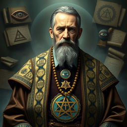 A striking portrait of Eli Weffer as an esteemed 33rd-degree Grandmaster of the Illuminati Brotherhood