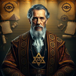 A striking portrait of Eli Weffer as an esteemed 33rd-degree Grandmaster of the Illuminati Brotherhood