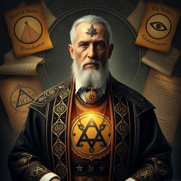 A striking portrait of Eli Weffer as an esteemed 33rd-degree Grandmaster of the Illuminati Brotherhood