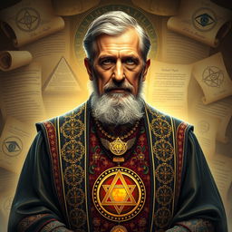 A striking portrait of Eli Weffer as an esteemed 33rd-degree Grandmaster of the Illuminati Brotherhood