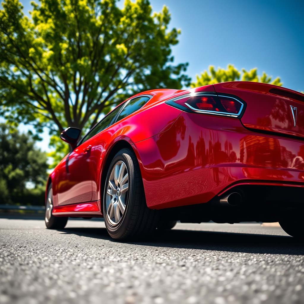 A sleek and stylish 2009 Pontiac G5 parked on a sunlit street, showcasing its vibrant red exterior and smooth curves