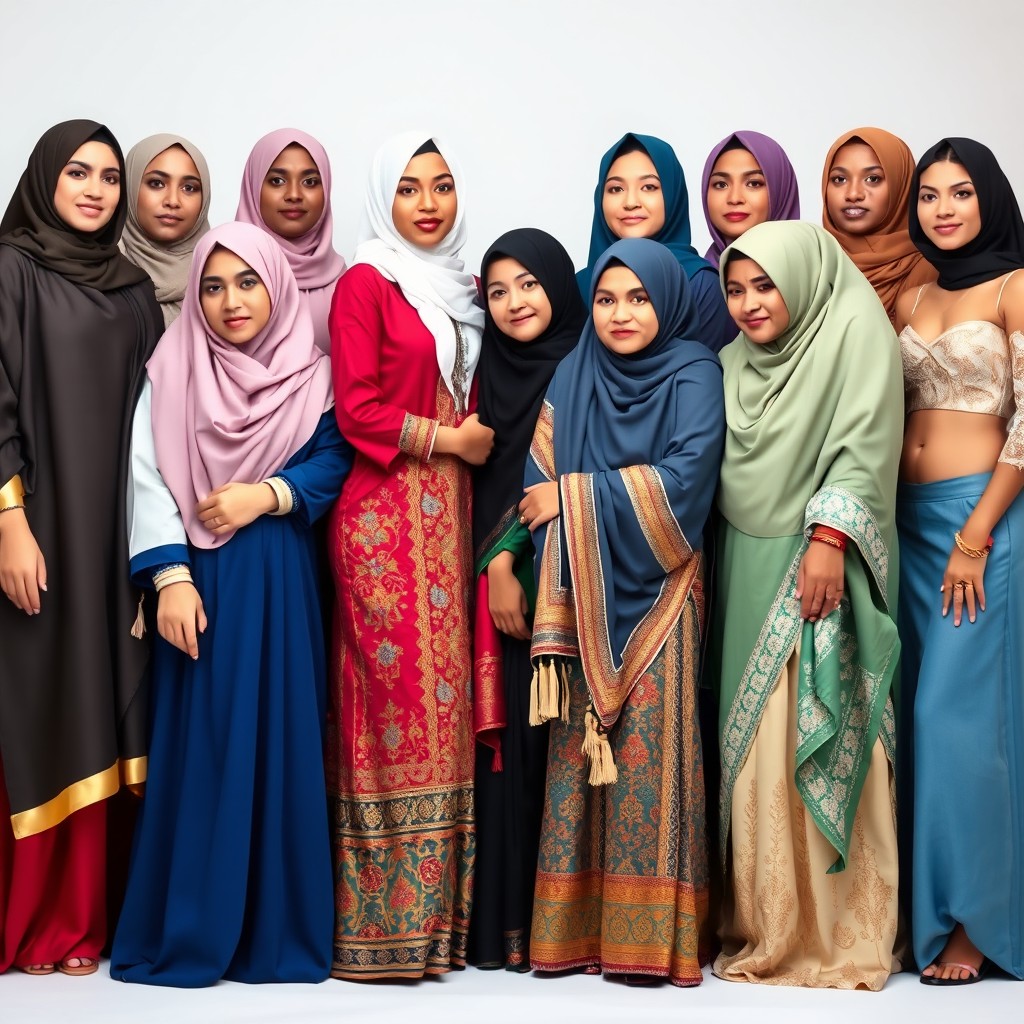 A beautiful and diverse group of women representing various cultures, showcasing a variety of traditional outfits that reflect their heritage