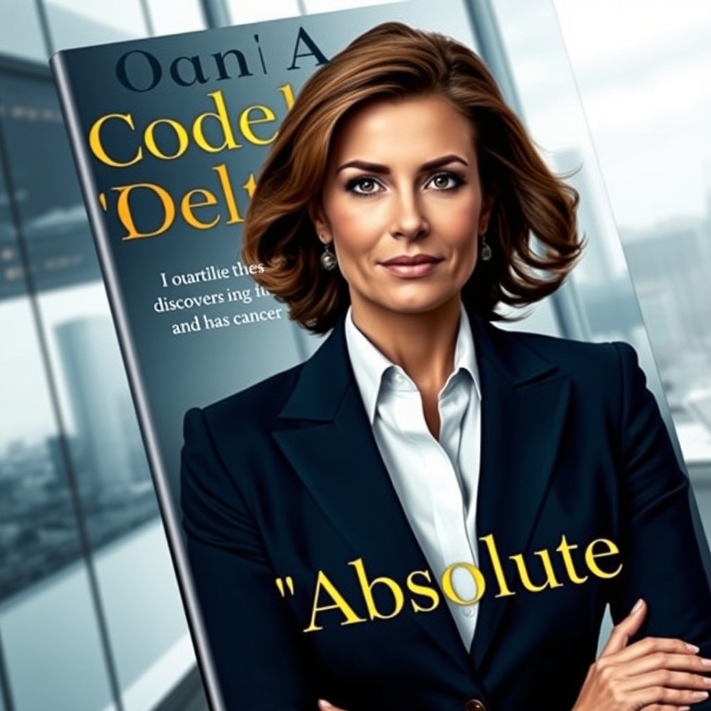 A poignant book cover titled 'Code "Absolute"' depicting a powerful and successful businesswoman as the main character