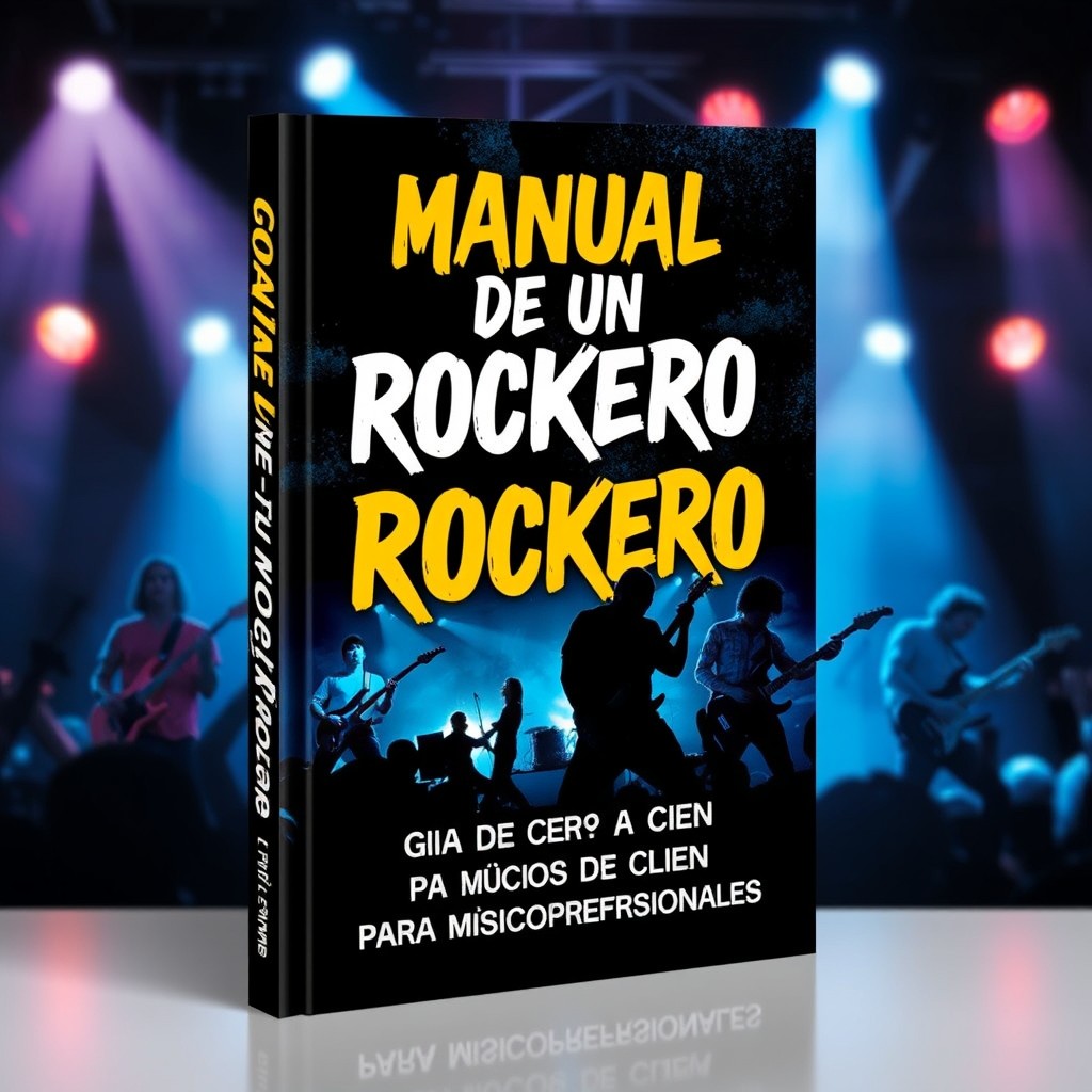 A stylish and modern book cover design featuring the title 'Manual De Un Rockero' prominently at the top in bold, edgy typography