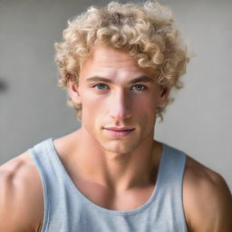 A hot, boyish and muscular man with feminine features, curly blonde hair and enchanting hazel eyes, contributing to his unique attractiveness.