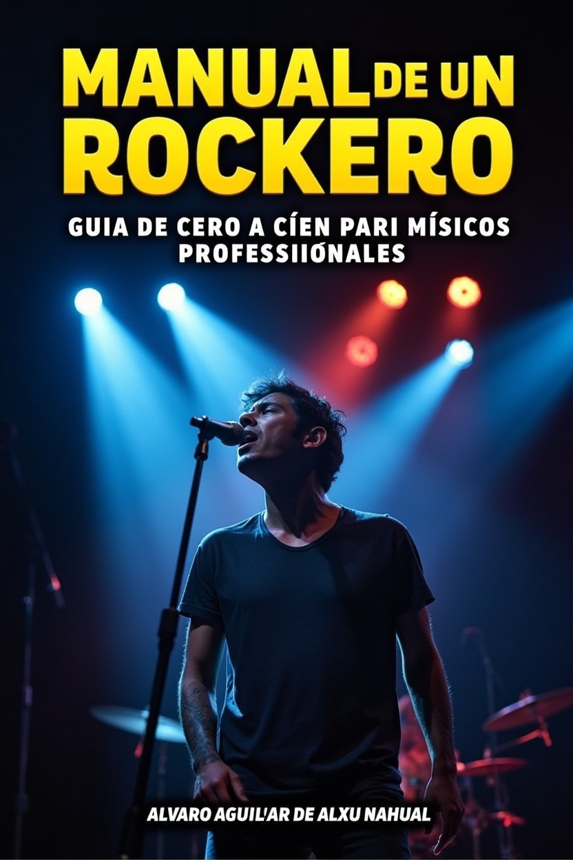 A book cover design featuring the provided image of a passionate musician on stage with dramatic lighting