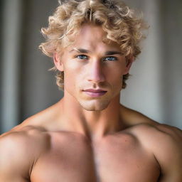 A hot, boyish and muscular man with feminine features, curly blonde hair and enchanting hazel eyes, contributing to his unique attractiveness.