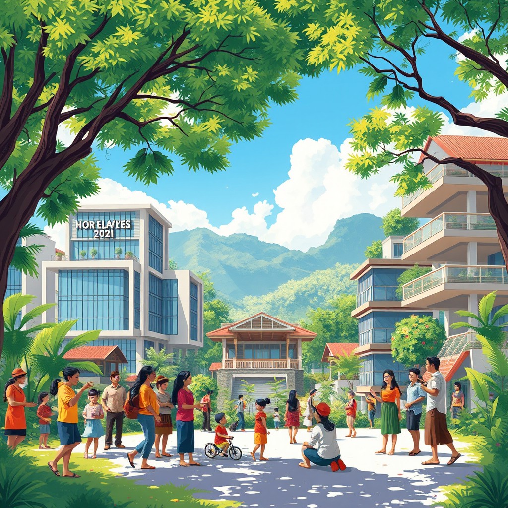 A dynamic and inspiring illustration capturing the essence of progress in North Sulawesi focused on social transformation and governance