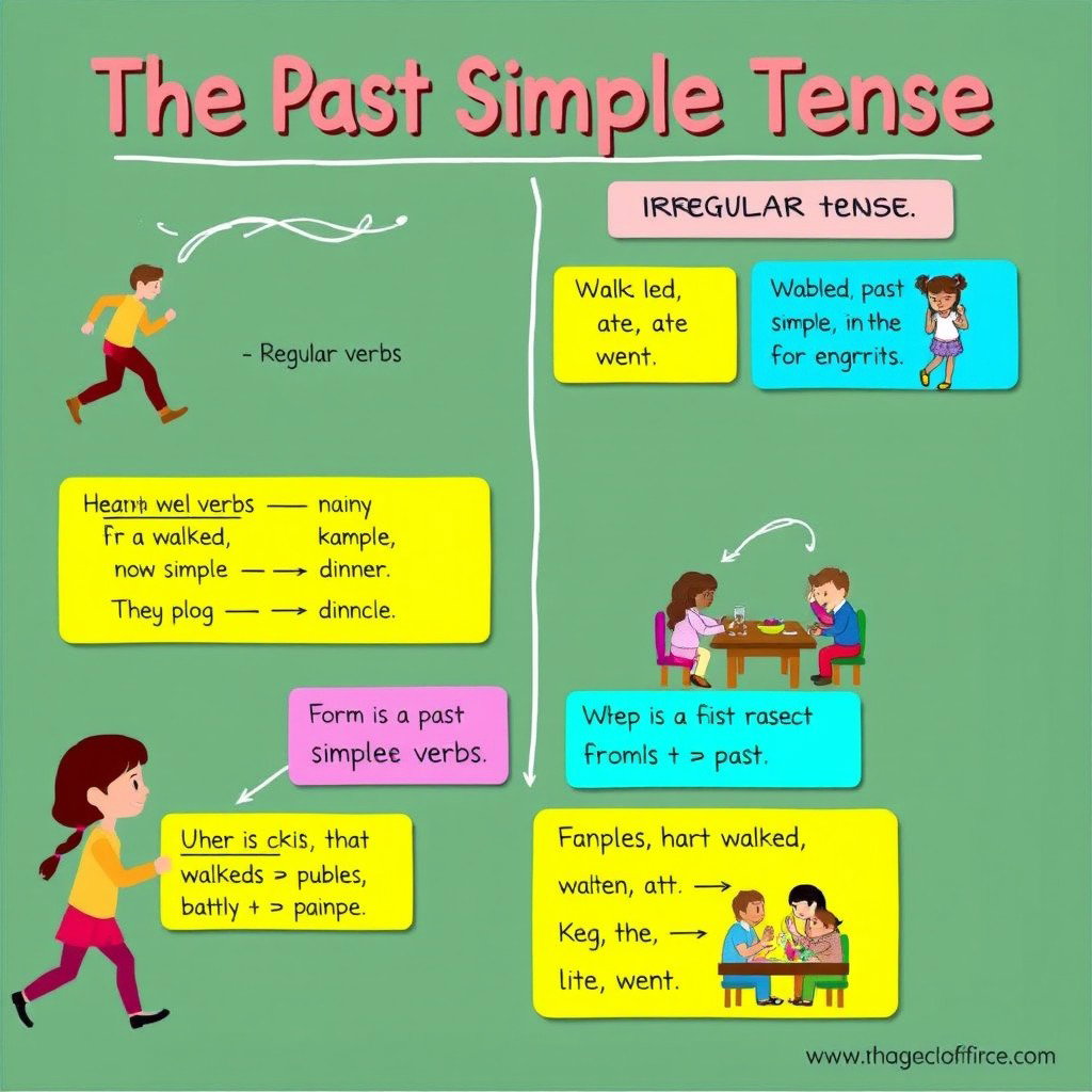 An informative graphic illustrating the concept of the past simple tense in English