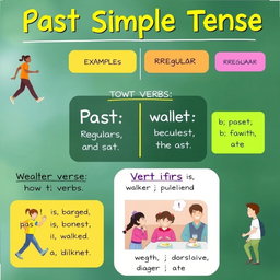 An informative graphic illustrating the concept of the past simple tense in English