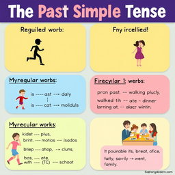 An informative graphic illustrating the concept of the past simple tense in English