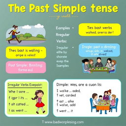 An informative graphic illustrating the concept of the past simple tense in English