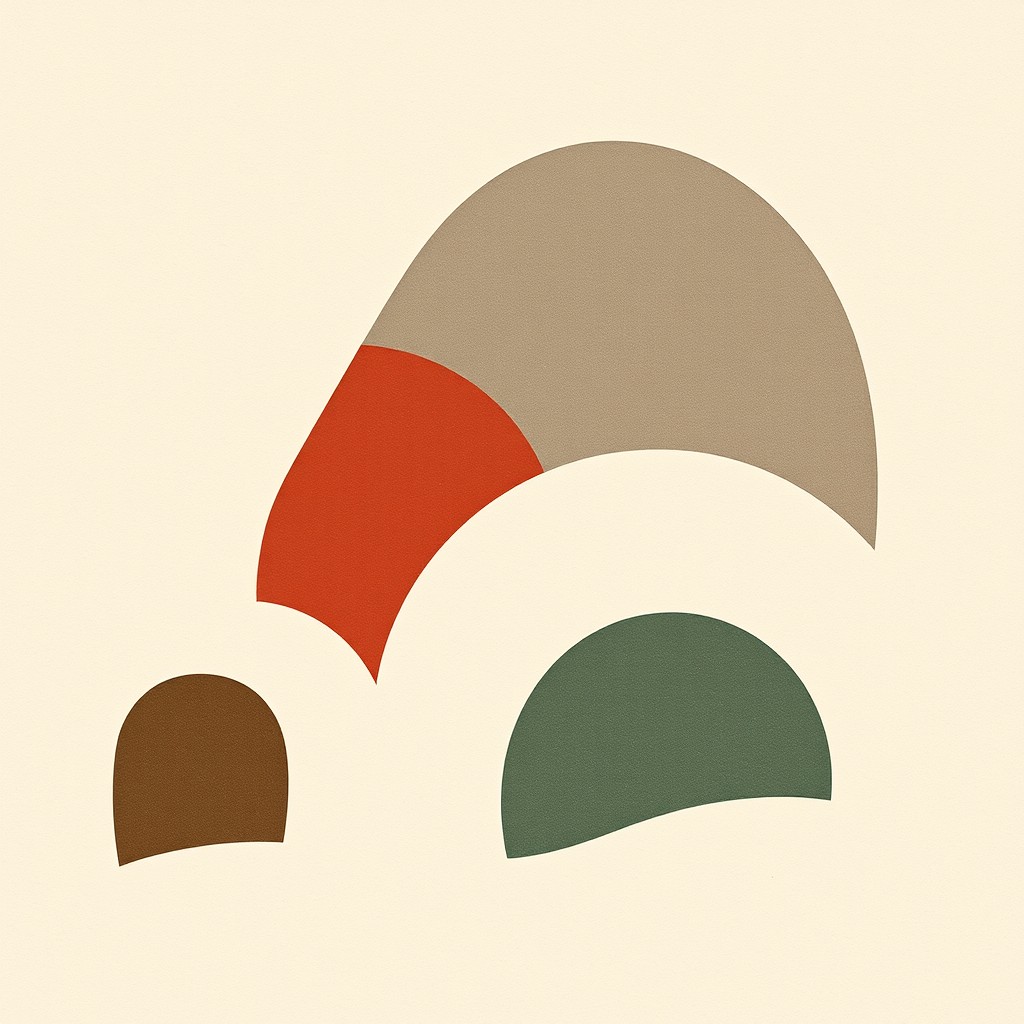An abstract depiction of Japandi style, featuring elegant arches and round shapes