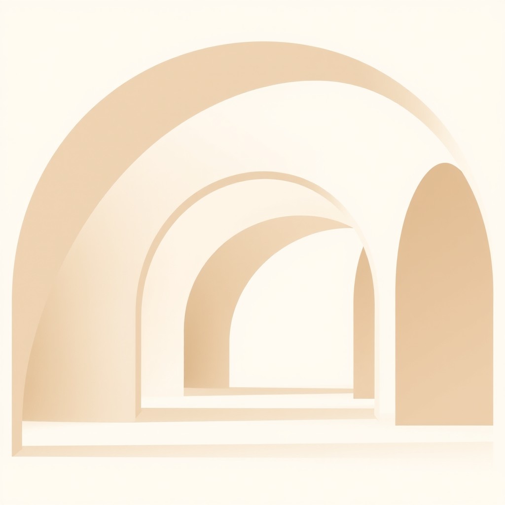 An abstract artwork inspired by Japandi style, prominently featuring elegant arches