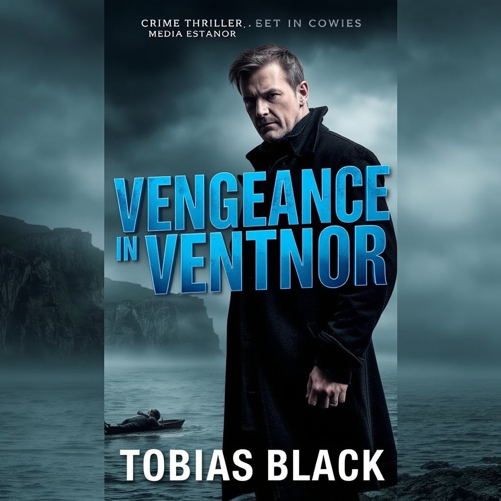 An atmospheric book cover for the crime thriller 'Vengeance in Ventnor', set in Cowes, featuring a dark and moody scene of the Medina Estuary