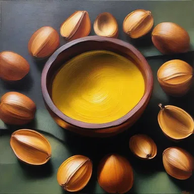 The artist used dika nut oil to create a unique texture in the painting.