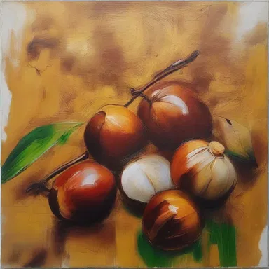 The artist used dika nut oil to create a unique texture in the painting.