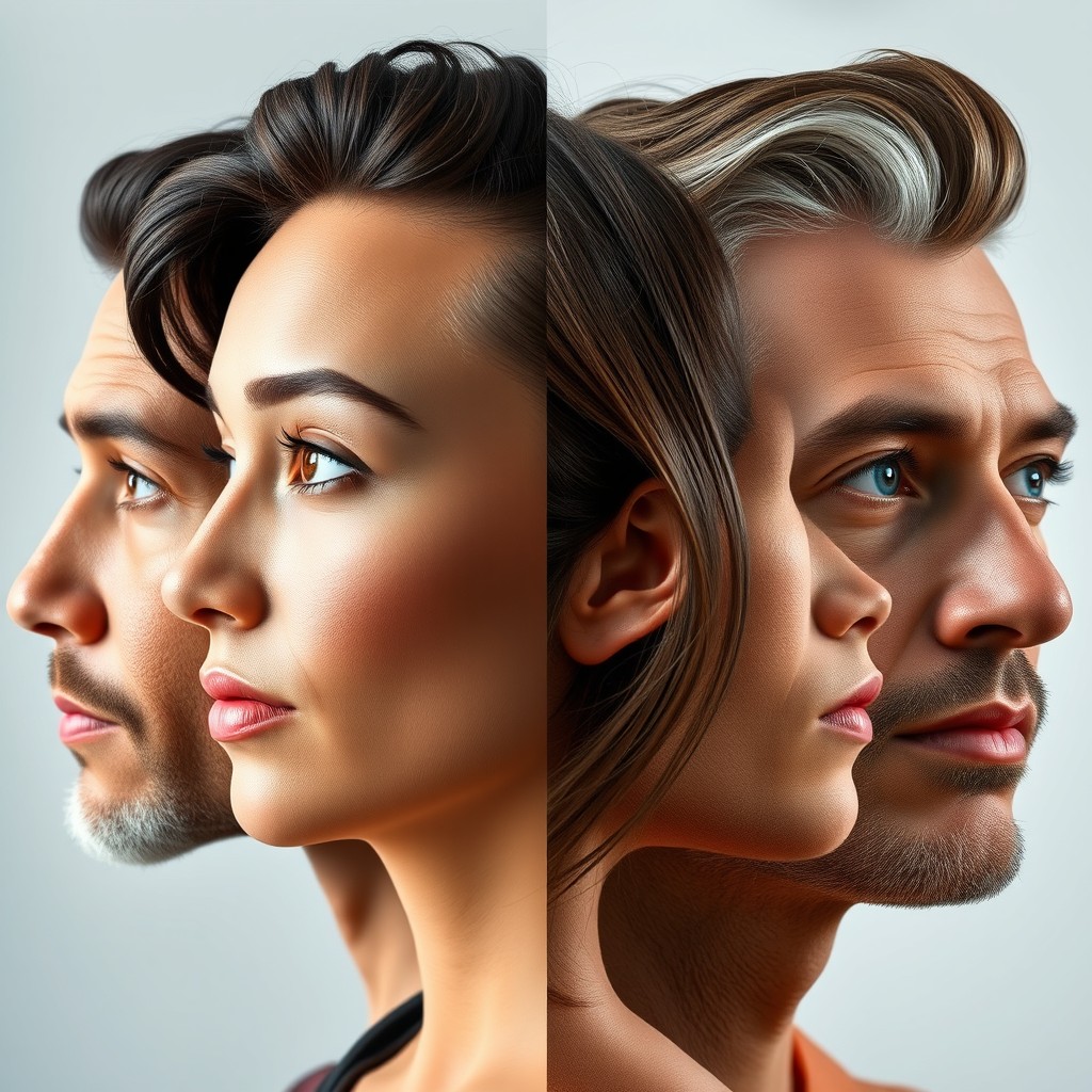 A collection of realistic human faces viewed from the side, exhibiting a variety of ethnicities and ages to reflect diversity