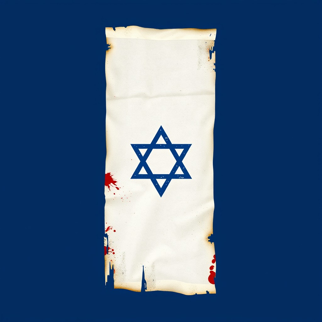 A solid deep blue background with an aged, weathered rectangular white banner positioned from slightly below the middle on the left side to slightly above the middle on the right side