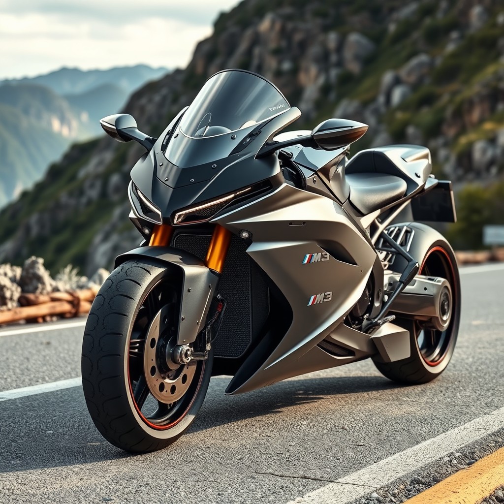 An innovative vehicle design that seamlessly combines the elegant features of a BMW M3 car with the sleek lines of a high-performance motorcycle, and the powerful elements of a modern fighter jet