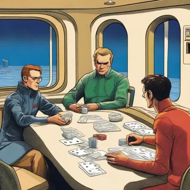 In the science fiction novel, the characters relax and play a game of euchre to pass the time during their space travels.