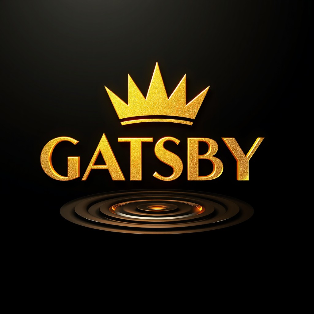 Art déco luxury logo featuring the word "GATSBY" rendered in radiant liquid gold