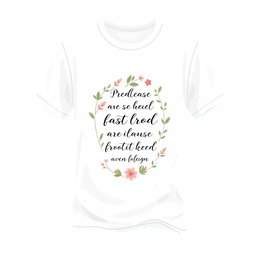 A trendy t-shirt design inspired by Pinterest aesthetics, featuring a minimalist yet stylish graphic that includes botanical elements like leaves and flowers, combined with a subtle pastel color palette