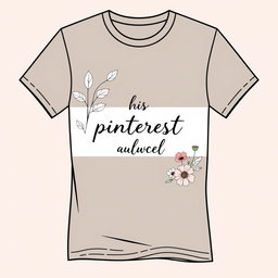 A trendy t-shirt design inspired by Pinterest aesthetics, featuring a minimalist yet stylish graphic that includes botanical elements like leaves and flowers, combined with a subtle pastel color palette
