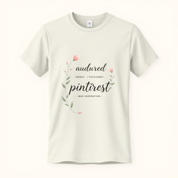 A trendy t-shirt design inspired by Pinterest aesthetics, featuring a minimalist yet stylish graphic that includes botanical elements like leaves and flowers, combined with a subtle pastel color palette