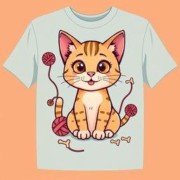 A whimsical t-shirt design featuring a cute and quirky cat illustration