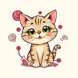 A whimsical t-shirt design featuring a cute and quirky cat illustration