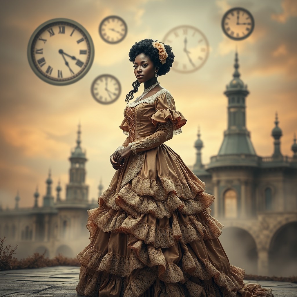 A large Facebook cover image depicting a whimsical scene of a time traveler