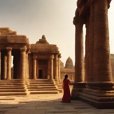 The filmmaker skillfully captured the grandeur of the ancient temple's columniation in a sweeping shot, creating a visually stunning scene in the movie.