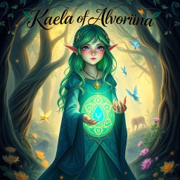 An enchanting cover design for a teen fantasy book titled 'Kaela of Alvoriana and the Elemental Medallion'
