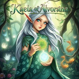 An enchanting cover design for a teen fantasy book titled 'Kaela of Alvoriana and the Elemental Medallion'