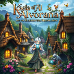 An enchanting cover design for a teen fantasy book titled 'Kaela of Alvoriana and the Elemental Medallion'
