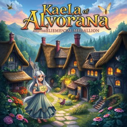 An enchanting cover design for a teen fantasy book titled 'Kaela of Alvoriana and the Elemental Medallion'