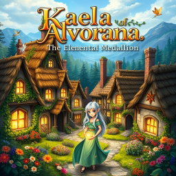 An enchanting cover design for a teen fantasy book titled 'Kaela of Alvoriana and the Elemental Medallion'