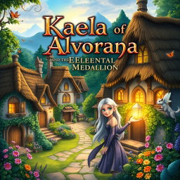 An enchanting cover design for a teen fantasy book titled 'Kaela of Alvoriana and the Elemental Medallion'